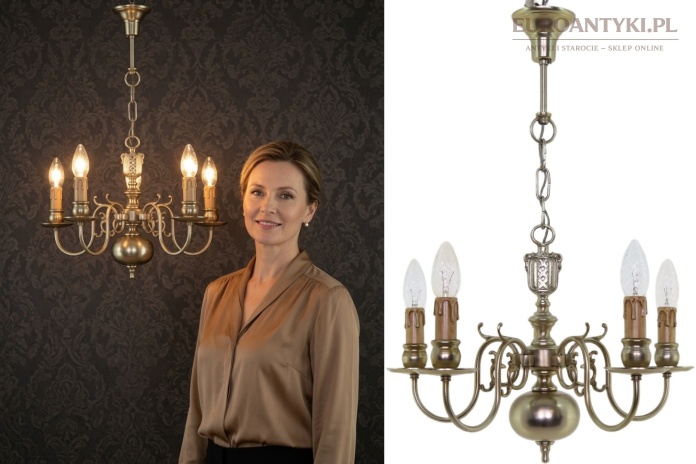 Stylowy żyrandol vintage z krzyżami Amsterdamu patynowany metal